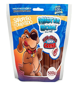 Osso Petisco Flexível Palito Carne 500g. MISTER BONE. Cod 82743