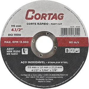Disco de corte inox 115mmx1,0x22,22. CORTAG. Cod.824500