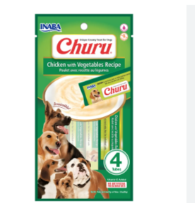 Petisco churu para cachorros, frango com vegetais 4 tubos. INABA. Cod 3995