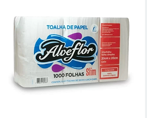 Papel toalha slim 20X20 pacote C/1000 Fls. ALVEFLOR. Cod.1269