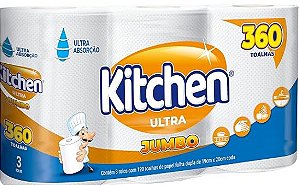 Toalha papel KITCHEN ULTRA JUMBO 3 rolos de 120 folhas. Cod 1115343