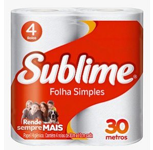 Papel higiênico SUBLIME 30m com 4 rolos. Cod 1027269