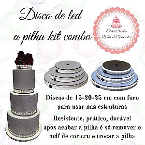 Discos de led a pilha - kit 15-20-25 cm branco