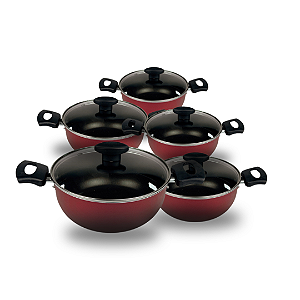 Jogo De Panelas Caçarola 16 à 24 Antiaderente (Vinho e Preta)