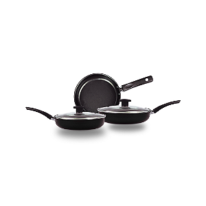 Conjunto Frigideira Antiaderente 3 Peças Com Tampa De Vidro. (Preto)