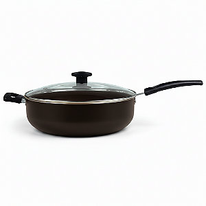 Frigideira Wok 30 Cm Com Antiaderente Teflon E Tampa de Vidro 5.9 Litros Preto.