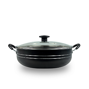 Panela Grande Frigideira Wok Silver Lines Preto Antiaderente com alças + Tampa.