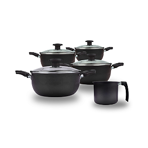 Jogo De Panelas Caçarola 16 à 22 + Canecão n°14 Preto Antiaderente.