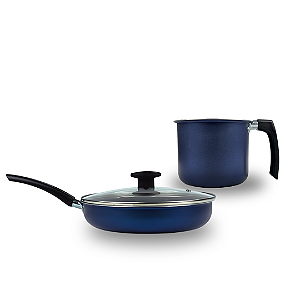 Frigideira Reta com tampa n°24 + Canecão n°16 Azul.