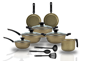 Jogo de Panelas Variadas Antiaderente 10 Peças - Bege Poá.