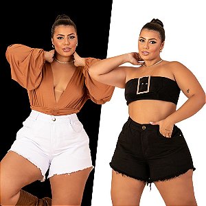 Kit Short Jeans Plus Size Preto e Branco