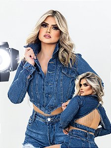 Jaqueta Jeans Com Strass nas Costas