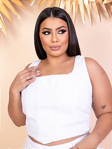 Cropped Jeans Branco Plus Size