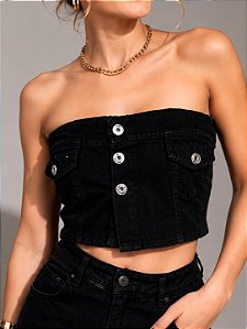 Cropped Jeans Tomara que Caia Preto