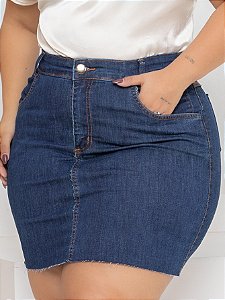 Saia Jeans Plus Size Lisa Barra Desfiada
