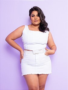 Conjunto Jeans Plus Size Branco Cinto