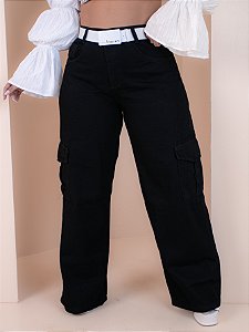 Calça Jeans Plus Size Cargo Com Cinto