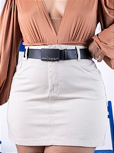 Saia Jeans Plus Size Bege Com Cinto
