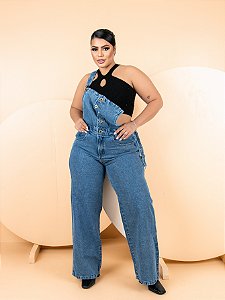 Macacão Jeans Wide Leg Plus Size
