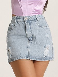 Saia Jeans Curta Barra Feita