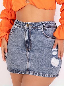 Saia Jeans Plus Size Barra Feita