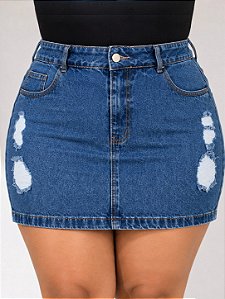 Saia Jeans Plus Size Barra Feita