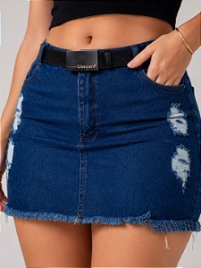 Saia Jeans Plus Size Com Cinto Preto