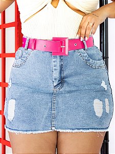 Saia Jeans Plus Size Com Cinto
