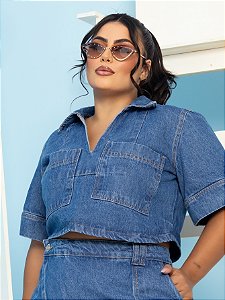 Cropped Jeans Plus Size Manga Curta