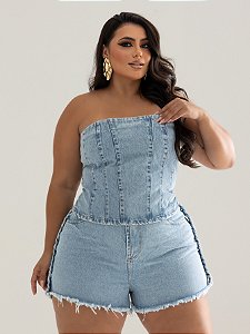 Conjunto Plus Short e Corset Jeans