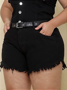 Short Jeans Plus Size Preto Com Cinto