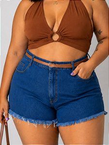 Short Jeans Plus Size Com Cinto Básico