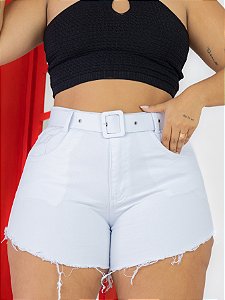 Short Jeans Branco Com Cinto Plus