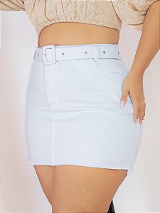 Saia Jeans Plus Branca Com Cinto