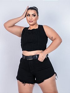 Conjunto Jeans Plus Preto Cinto