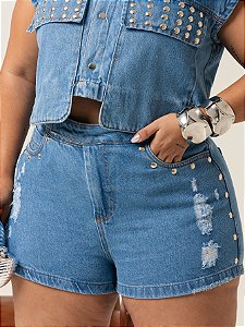 Short Jeans Plus Size Com Tachas
