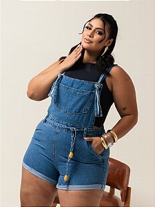 Macaquinho Jeans Plus Size Com Cinto