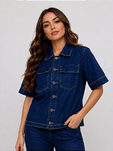 Jaqueta Jeans Camisão Manga Curta
