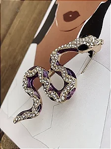Broche Cobra Com Strass Roxa