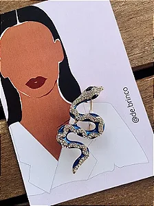 Broche Cobra Com Strass Azul