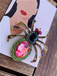 Broche Aranha Glam Rosa
