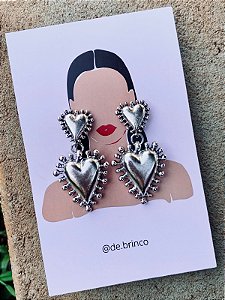 Brinco Coração Duplo prateado