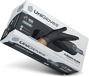 Luva descartavel em látex preta black (com pouco pó) - UniGloves