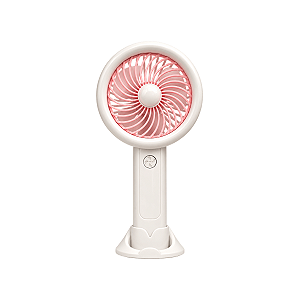 Ventilador de Mão Branco e Rosa 3 Velocidades com Suporte para Extensão de Cílios