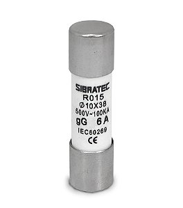 Fusível tipo Cartucho Retardado GG RO15 de 6A 500V 100KA 10x38mm