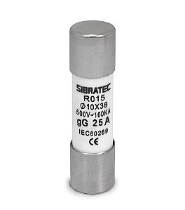 Fusível tipo Cartucho Retardado GG RO15 de 25A 500V 100KA 10x38mm