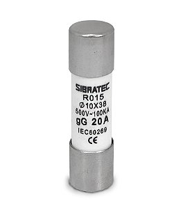Fusível tipo Cartucho Retardado GG RO15 de 20A 500V 100KA 10x38mm
