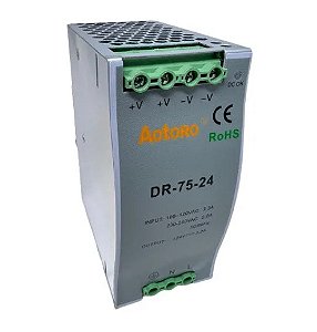 FONTE CHAVEADA TRILHO DIN 24V 75W 3,2A DR-75-24 - 100-240V AOTORO
