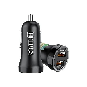 Carregador Veicular HREBOS com 2 Entradas USB – Praticidade e Eficiência para o Seu Dia a Dia