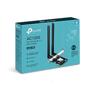 Placa de Rede Wireless AC1200 PCIe com Bluetooth T5E Dual Band 2.4GHz 5GHz para Desktop Antena Externa